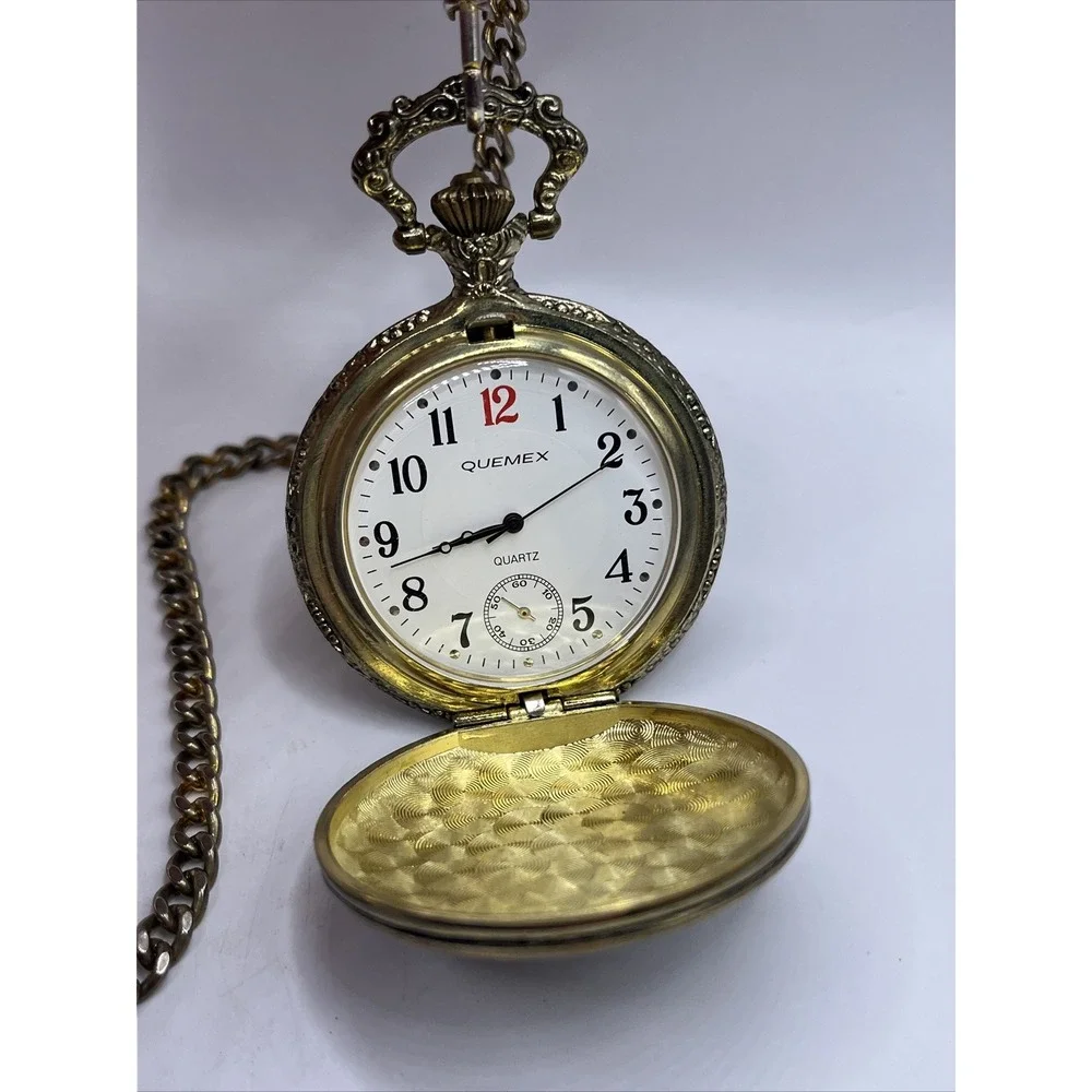 Mercedes 1903 Quemex Quartz Pocket‎ Watch 47mm Case w/ Chain- New Battery
